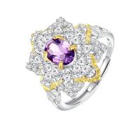 Anillo plata de ley 925 mujer Silver Rings For Women luxury Natural Topaz Citrine Ruby Eternity Flower Rings Silver Engagement Band Adjustable Anniversary Wedding Cocktail Band For Her Gift Amethyst