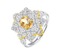 Anillo plata de ley 925 mujer Silver Rings For Women luxury Natural Topaz Citrine Ruby Eternity Flower Rings Silver Engagement Band Adjustable Anniversary Wedding Cocktail Band For Her Gift Citrine