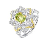 Anillo plata de ley 925 mujer Silver Rings For Women luxury Natural Topaz Citrine Ruby Eternity Flower Rings Silver Engagement Band Adjustable Anniversary Wedding Cocktail Band For Her Gift Peridot