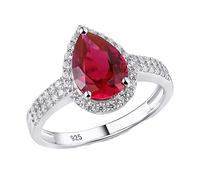 Anillo Plata Ley Piedras Rojas en Forma Gota, Anillo Plata Ley S925 Mujer Piedras Preciosas.