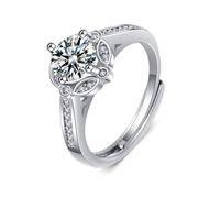 Anillo Prenom Personalizado Anillo Mujer Oro Blanco Plata 14 quilates Diamante de Laboratorio Flor 4 Garras Redonda Piedra Preciosa 1 Ct Tamaño Hermana para Tía Año Nuevo Joyería, 52.5, Oro blanco de