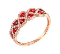 Anillo Prenom Personalizado Anillo Oro de 18 quilates Rubí Creado en Laboratorio Fila de Brocas con Rubí Rojo y Diamante de 0,55 CT Tamaño Sólido No Chapado Popular para Señoras Graduación Joyería, 64
