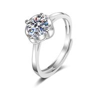 Anillo Prenom Personalizado Anillos Oro Blanco Mujer Plata 14 quilates Diamante de Laboratorio Flor con Piedra Preciosa Talla Hermana para Novia Compromiso Joyería, 50, Oro blanco de 14 quilates
