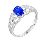 Anillo Prenom personalizado - Juego de anillos para mujer, oro blanco de 18 quilates, zafiro, creado en laboratorio vaciado con zafiro y diamante de 1,12 quilates, tamaño actualizado 3.0 para esposa