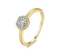 Anillo Promise chapado en oro, con moissanite de 0,5 quilates y oro amarillo de 14 quilates, talla 58 (18,5)