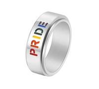 Anillo pulido para hombre y mujer, acero inoxidable, con patrón giratorio del orgullo LGBT de 8 mm, Sin piedras preciosas