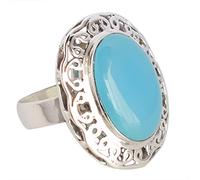 Anillo rectangular de calcedonia azul en plata de ley 925, cabujón de 20 x 15 mm, anillo de piedras preciosas multicolor, joyería artesanal hecha a mano, R 1/2, Piedra preciosa., Calcedonia azul
