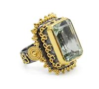 Anillo rectangular de plata de ley 925 con amatista verde, chapado en oro y rodio negro, bisel facetado, joyería de cóctel para mujer, X 1/2, Piedra preciosa, Amatista verde