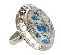 Anillo rectangular de plata de ley 925 con jaspe azul, cabujón de 22 x 16 mm, hecho a mano, joyería de piedras preciosas artesanales bohemias para mujer, declaración de regalo de moda S 1/2, 61 (19.4)