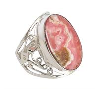 Anillo rectangular de rodocrosita en plata de ley 925, piedra multicolor cabujón de 24 x 16 mm, anillo de gema natural, elegante regalo para ella, M 1/2, Piedra preciosa., Rodocrosita