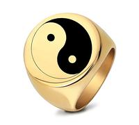 Anillo redondo unisex de acero inoxidable con el símbolo del Yin Yang, inspirado en el Tai Chi Bagua.