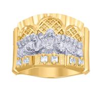 Anillo religioso de oro de 10 quilates para hombre, corte princesa, diamante de imitación de la última cena, 11 mm de ancho, anillo para hombre