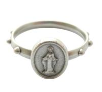 Anillo rosario de dedo plateado con la Virgen María Milagrosa y cuentas de 19 mm de diámetro, 90.120.30 002