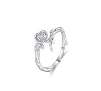 Anillo sencillo, anillo de propuesta de matrimonio, diseño de flores de rosa, diamante redondo solitario, oro blanco de 9 quilates, talla 52 (16,6)