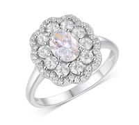 Anillo sencillo, de bisutería con diseño de flor con corte ovalado de 1 quilates moissanita, oro blanco de 9 quilates, talla 47 (15,0)
