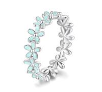 Anillo sencillo de flor de aceite con goteo azul y verde para mujer, de plata pura S925, chapado en oro