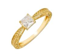 Anillo solitario de oro amarillo de 9 K/14 K/18 K con moissanita de princesa, espiga de trigo solitario, Oro amarillo de 9 quilates (375), Moissanita