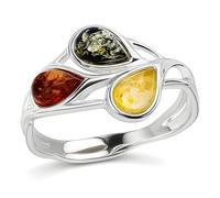 Anillo tricolor de plata de ley con ámbar - varios colores amarillo, verde, naranja ámbar - tallas J-R disponibles, Metal Piedra preciosa, Ámbar