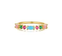 Anillo turquesa para mujer de oro, anillo de boda para mujer, oro amarillo de 9 K/14 K, media eternidad, moda elegante, 47 (15.0), Turquesa Circonia cúbica