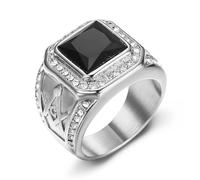 Anillo vintage de ónix negro para hombre, acero inoxidable, masonería, ágata masónica, anillo de piedra con sello único de obsidiana para motociclista, joyería de moda, Metal, Zirconia cúbica