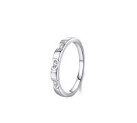 Anillo vintage de oro blanco, anillo de mejor amigo, diseño geométrico con diamante redondo de laboratorio, platino, talla M 1/2