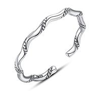 Anillo vintage de plata de ley 925 con diseño curvo irregular, abierto y ajustable para mujer.