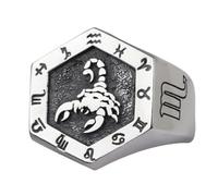Anillo vintage de plata de ley 925 con signo del zodiaco ajustable para hombres y mujeres, R 1/2, Metal, 0