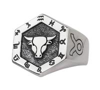 Anillo vintage de plata de ley 925 con signo del zodiaco ajustable para hombres y mujeres, R 1/2, Metal, 0