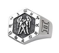 Anillo vintage de plata de ley 925 con signo del zodiaco ajustable para hombres y mujeres, R 1/2, Metal, 0