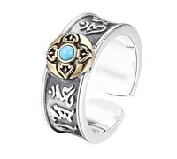 Anillo vintage turquesa ajustable para hombre en plata de ley S925 con seis palabras de verdad (tallas 9-12 de EE. UU.)