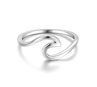 Anillo WAVE de Plata de Ley 925 | Anillo para Mujer Libre de Níquel y Resistente al Empanamiento con Ola | Anillos Minimalistas Ola del Mar Estrecho Anillo de Ola, 58, Metal precioso, Sin piedras