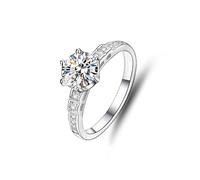 Anillos a juego, anillo de propuesta de matrimonio, moissanita redonda clásica con 6 puntas, oro blanco de 1 quilate de 14 quilates, talla 58 (18,5)