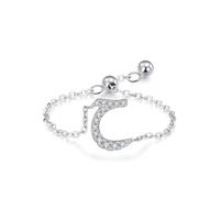 Anillos a juego, anillos de amor para mujer, cadena ajustable, diseño del alfabeto árabe con moissanita redonda, J 1/2, Oro blanco de 9 quilates, Moissanita