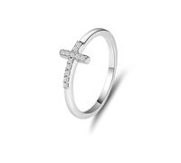 Anillos a juego, juego de anillos de boda con cruz con diamante redondo, oro blanco y platino 950, M 1/2, Oro blanco de 18 quilates, Diamante