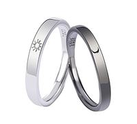 Anillos a juego para parejas, anillos de pareja Sun Moon High Polish ajustable 2 piezas Anillo de pareja Sol y luna Flor Anillo ajustable Pareja Promesa Anillo de compromiso para mujeres y niñas