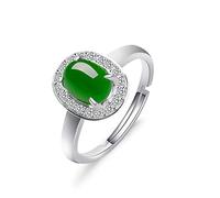 Anillos abiertos ajustables de jaspe de jade natural en plata de ley 925 para niñas y mujeres.