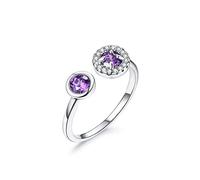 Anillos abiertos asimétricos de circonita púrpura, únicos y sencillos, de plata de ley 925, joyería para mujer y niña.