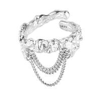 Anillos abiertos de cadena para mujer, sencillos y únicos, de plata de ley S925