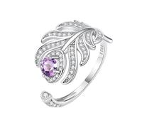 Anillos Abiertos De Plata De Ley 925 Con Plumas Para Mujer, Anillo De Declaración De Lujo De Eternidad Con Piedras Preciosas Naturales, Banda De Dedo Escaladora, Banda De Compromiso Expandible