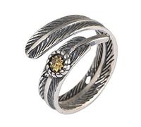 Anillos abiertos de plata de ley 925 vintage con diseño de plumas y flores, joyería para niñas y mujeres.