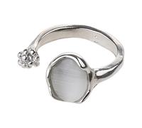 Anillos abiertos irregulares de ópalo coreano para mujer, diseño geométrico vintage Y2K, joyería de dedo de moda para mujer, plata ajustable, anillos de piedra natural abiertos, talla única, como se