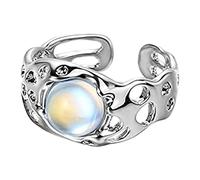 Anillos abiertos irregulares de ópalo coreano para mujer, diseño geométrico vintage Y2K, joyería de dedo de moda para mujer, plata ajustable, anillos de piedra natural abiertos, talla única, como se
