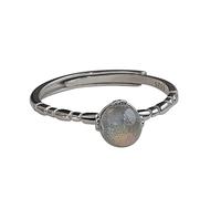 Anillos abiertos minimalistas únicos de plata de ley 925 con piedra lunar, joyería para mujer y niña.