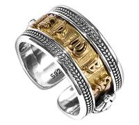 Anillos ajustables de plata de ley 925 con mantra de seis caracteres y personalidad creativa para hombre