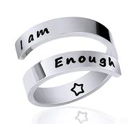 Anillos Ajustables,Dikkar Anillo Inspirador,Kucheed Joyas Grabadas Soy Suficiente,Anillo Espiral de Acero Inoxidable con Espiral,Regalos de Aliento de Personalidad para Niñas Niños