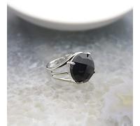 Anillos Ajustables Mujer,Anillo De Cristal Ajustable, Corte Redondo, Piedra De Obsidiana, Anillo Abierto, Piedra Natural, Anillo De Plata, Anillo Creativo De Plata De La Eternidad, Joyería Encantad