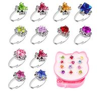 Anillos Ajustables Para NiñAs, 12 Piezas Anillos Para NiñAs PequeñAs Anillos Para NiñOs Con Caja Con Forma De Gato Princesa Joyas Anillos De Dedo Para Fiesta De CumpleañOs Infantil (Al Azar)