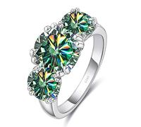 Anillos, Anillo de boda de moissanita amarillo/azul/rosa de 5 quilates for mujer, 3 piedras de color D VVS1, anillos de diamante de plata de ley 925, anillos de compromiso de aniversario con certifica