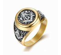 Anillos, Anillo vintage de acero titanio con circonitas cúbicas engastadas y el símbolo la G en escuadra compás(Z+2.5)