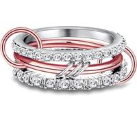 Anillos Apilables Chapados en Oro de 14K para Mujer - Juego de 3 Anillos de Zirconia Cúbica Entrelazados, Anillo de Zirconia, Juego de 3 Anillos Multieslabón para (Tallas 7-10) (Rose Gold,8)